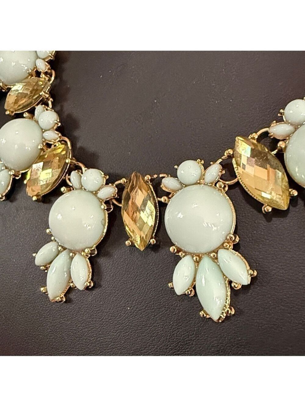 Leslie Danzis light blue and green rhinestone statement necklace - Picture 4 of 6